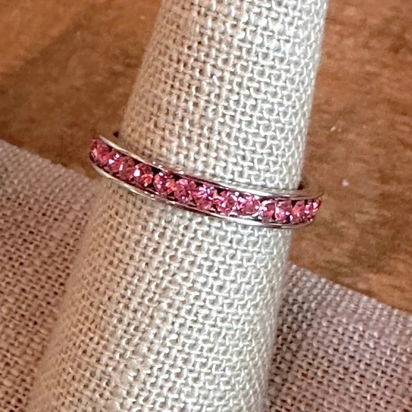 Waterproof Pink CZ Stainless Steel Eternity Band Stack Ring Wedding - Picture 5 of 7